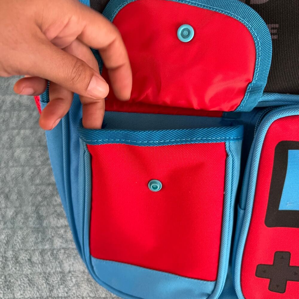 Kids Gaming Backpack Nintendo Switch Style Red Blue School Bag - Picture 4 of 13